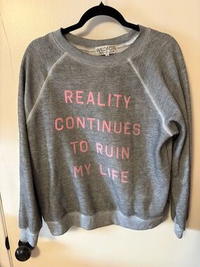 Wildfox Gray Crewneck Sweatshirt with Pink Slogan